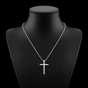PolarEve Silver Cross Pendant Necklace for Men & Women | Hip Hop Twist Chain Stainless Steel Jewelry Gift | Classic Minimalist Style