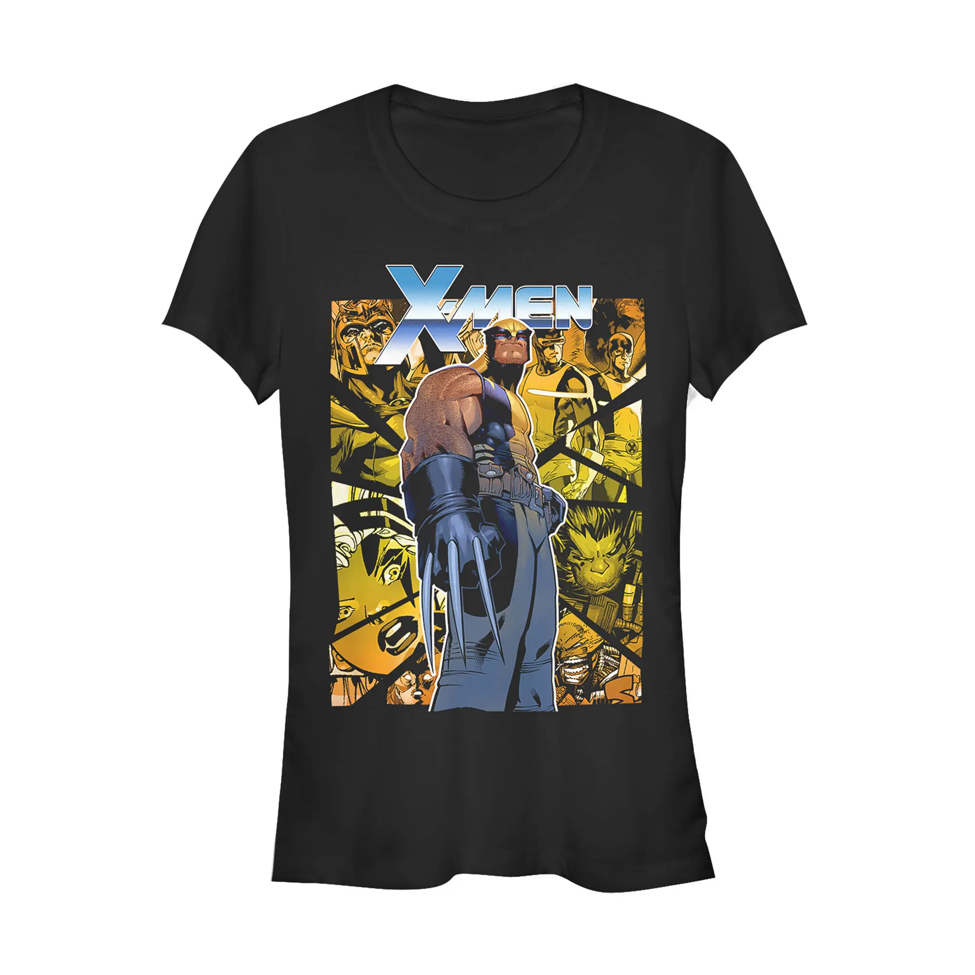 Juniors Womens Marvel X-Men Wolverine Shattered Scene T-Shirt