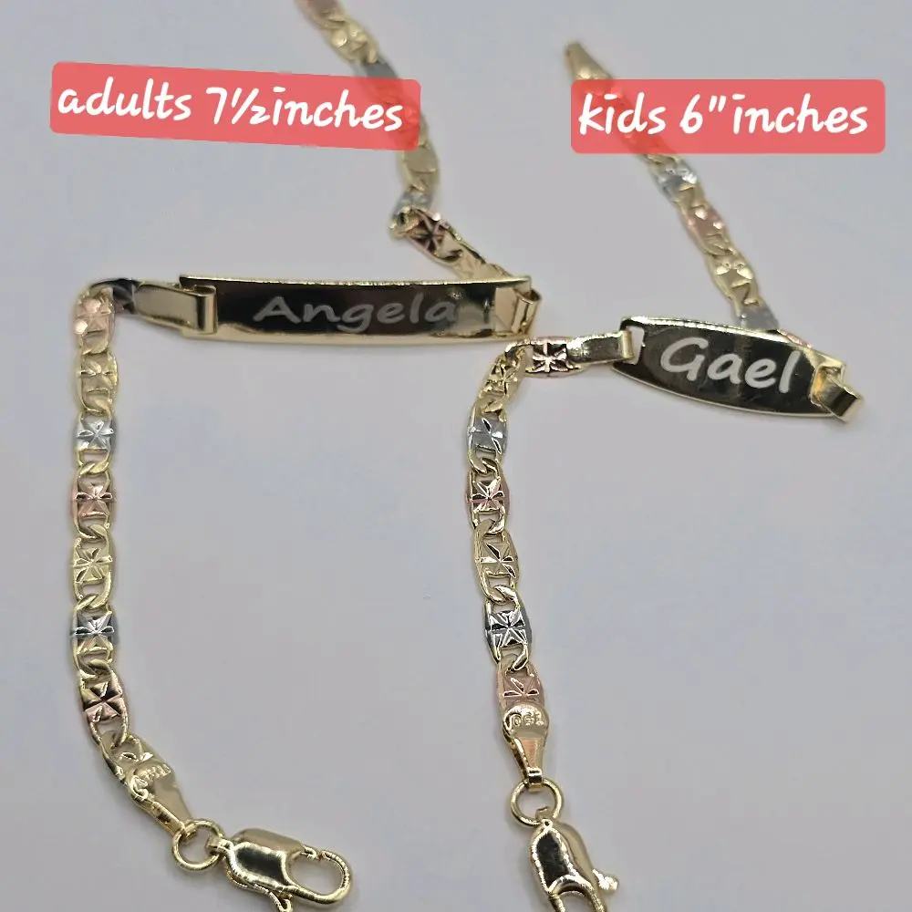 Gold-Plated Three Colors Engraving ID Bracelet Set - Adults 8 Inches & Kids 6 Inches, Leave a Note with Your Name