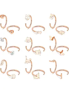 9 Pairs Stainless Steel Half Hoops Earrings Small Huggie Hoop Earrings Ball, CZ, Bar, Butterfly, Mini Claw Hoop Earrings Tiny Cartilage Piercing Earrings 20G Nose Ring Hoop for Women Men