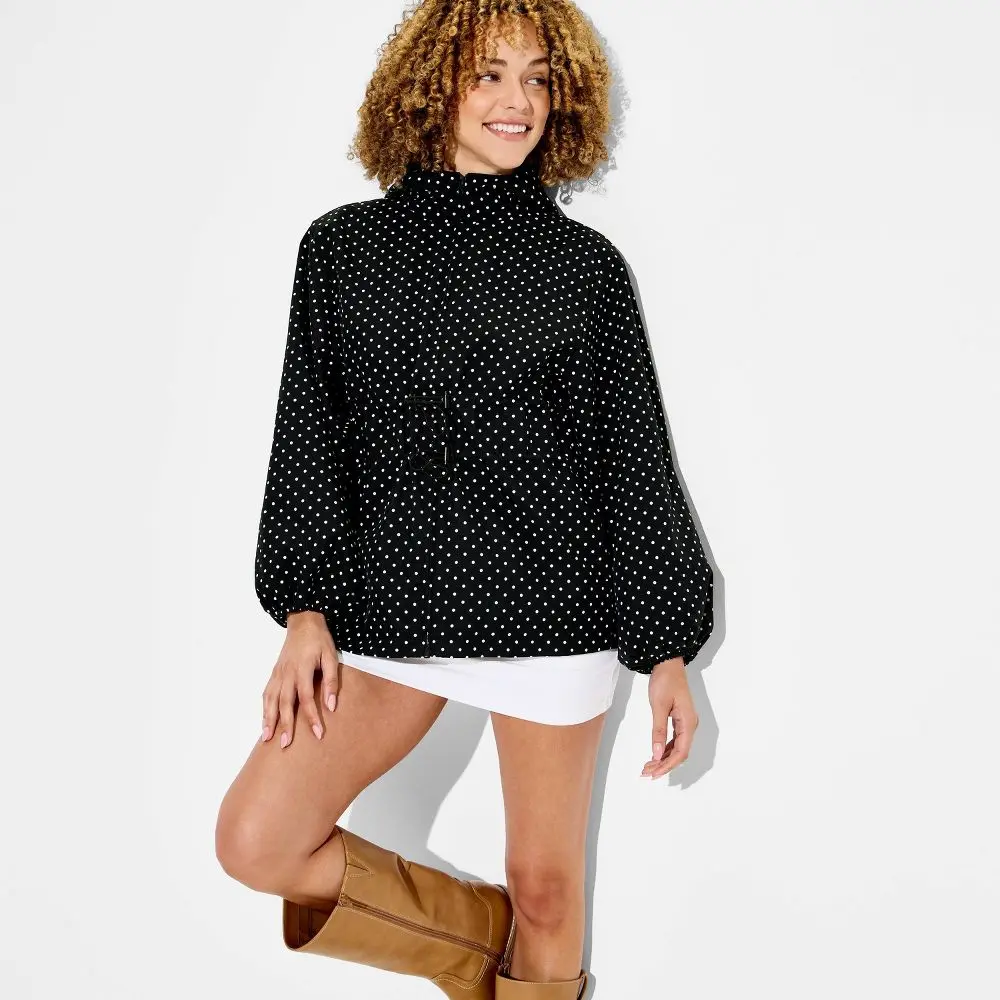 Women's Cinch Waist Raincoat - Wild Fable Black Polka Dots