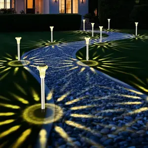 JNOEC Solar Lights Outdoor 6/16 Pack Waterproof LED Garden Pathway Lights Stainless Steel Dusk to Dawn Auto On-Off Cool White Landscape Lighting Decor for Yard Lawn Walkway Driveway Patio