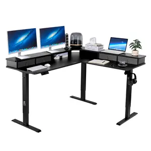 L-Shaped Desk With Electric Adjustable Height Corner Workstation For Home Office And Gaming Large Computer Desk With Drawers Quiet Electric Lift Built-In Cable Management Stable Steel Frame Wide Durable Desktop Ergonomic Setup