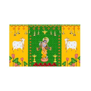 5x8 Feet Fabric Reusable Lord Krisha's Backdrop Banner for Janmashtami, Baby Shower or any Auspicious Occasions or pooja (1020)