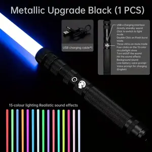 2-in-1 Light Up Saber,  RGB 15 Colors LED Dual Laser Swords With 3 Modes Sound (Motion Sensitive), Christmas, Halloween, Thanksgiving Day Gift