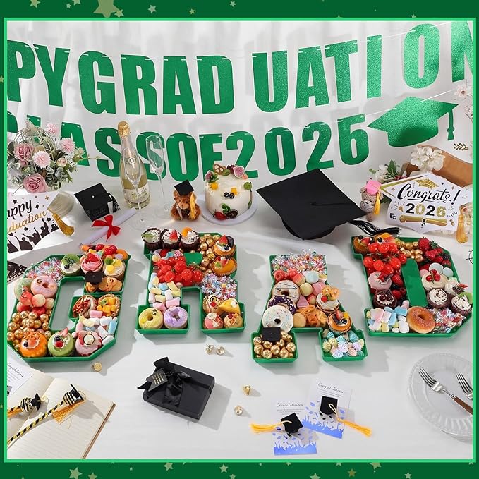 2026 Graduation Number Fillable Charcuterie Boxes - 4 Pcs 13.7" Disposable Mache Paper Trays Containers for Chocolate Candy Cookie Treats Grad Favors, Party Table Decor Centerpiece Ideas, Celebration Grad Gifts for Daughter Son Grad Party Supplies
