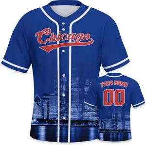 (BLUE) Custom CHICAGO Baseball Jersey, CHICAGO Jersey, Name Numbers Sports Jerseys for Men Youth, Baseball Fan's Gifts, USA Baseball Shirt, Hiphop Jersey