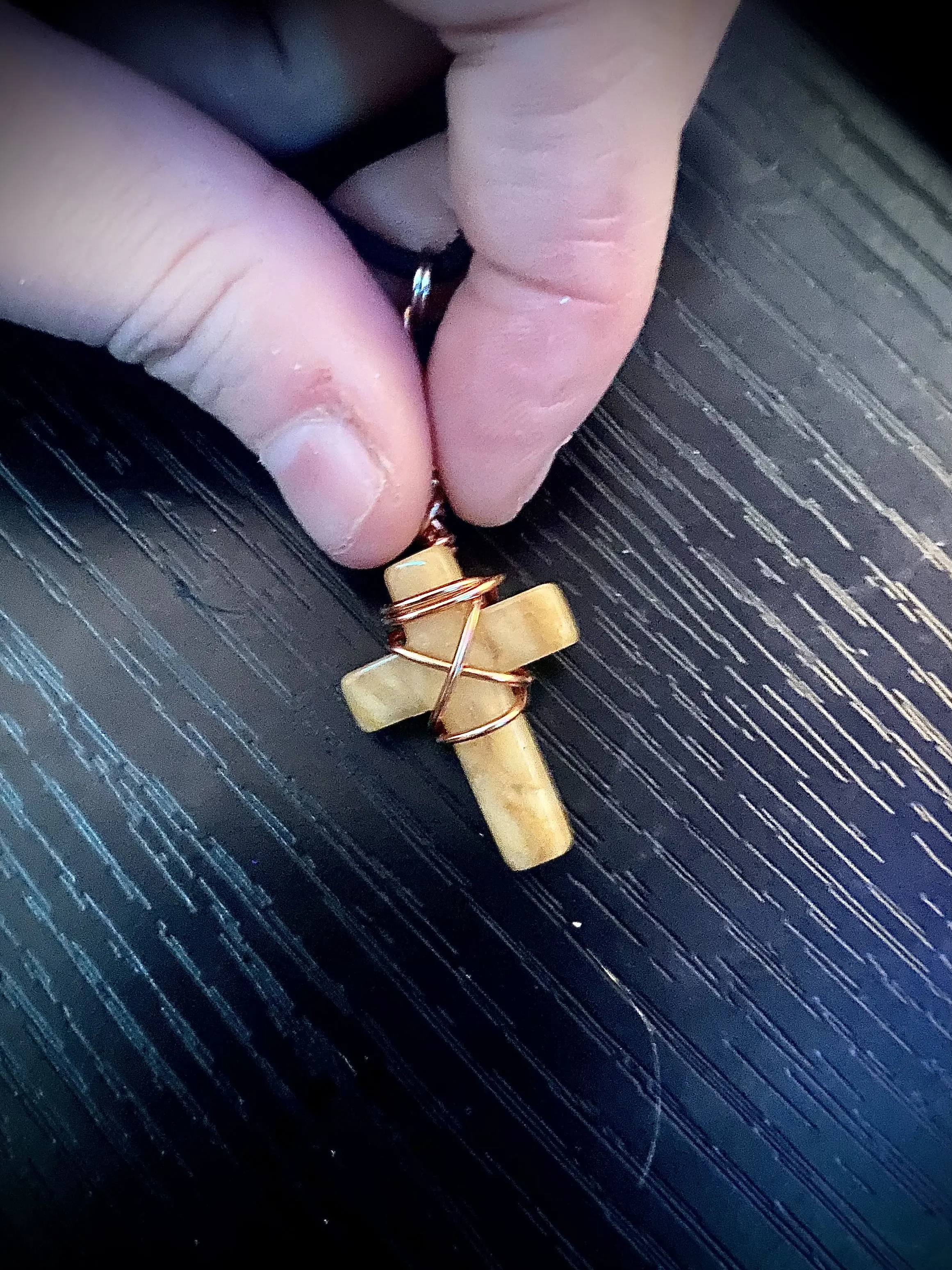 Yellow Calcite Wire Wrapped Crystal Cross Necklace