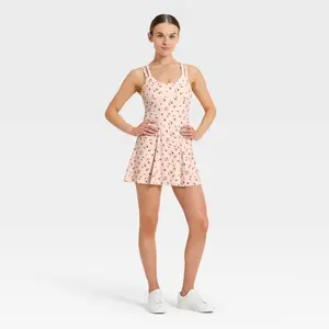 Women's Knit Double Layer Active Dress - JoyLab Cream Floral M