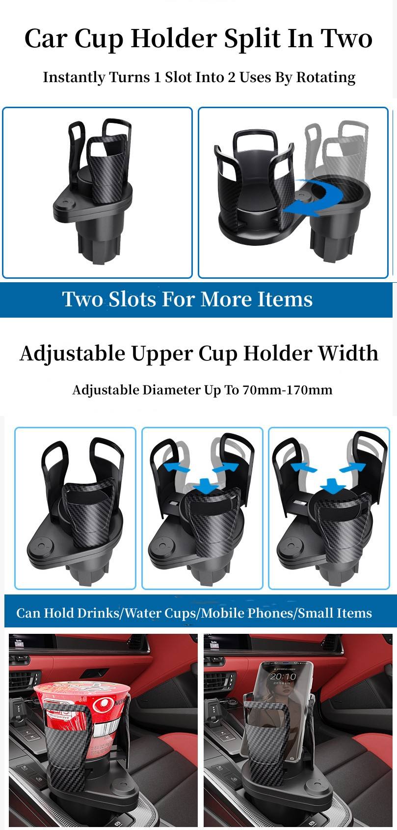 2 in 1 Multi Functional Car Cup Holder Expander Dual Cup Holder Extender with Adjustable Base Fits Yeti Hydro Flask Nalgene Other Big Bottles Mugs Snack Tablet Stand 2 in 1 Multi Functional Car Cup Holder Expander Dual Cup Holder Extender with Adjustable Base Fits Yeti Hydro Flask Nalgene Other Big Bottles Mugs Snack Tablet Stand