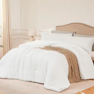 Queen Comforter Sets White,3PCS Soft Lightweight Breathable Bedding Comforter Sets for All Season, Queen Size(90''×90'' Comforter & 2 Pillowcases)