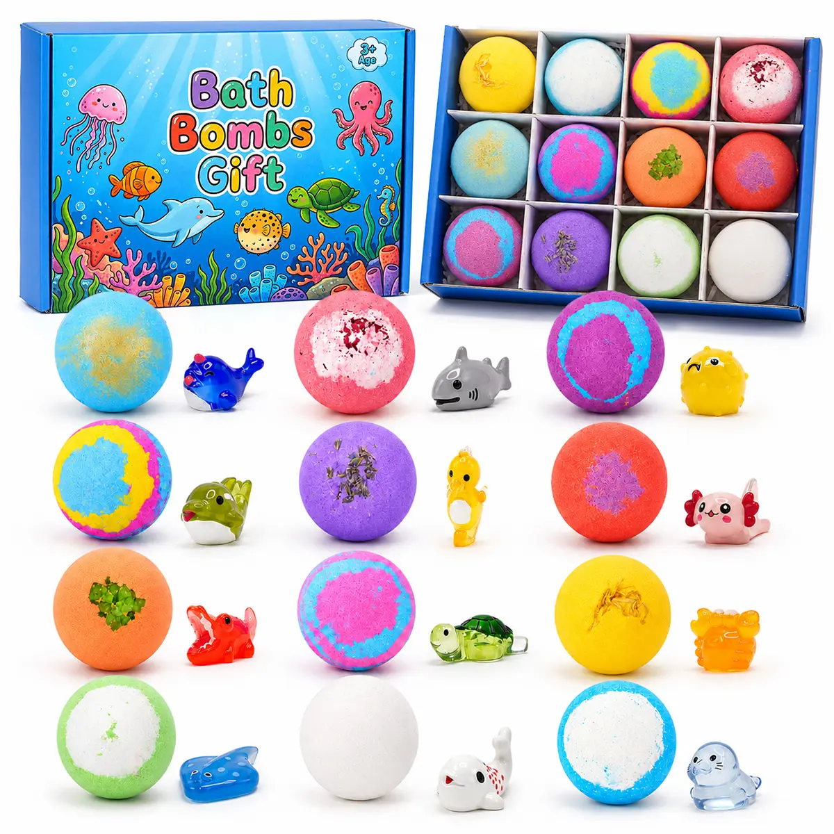 Bath Bombs for Kids with Surprise Inside, Handmade 12 Pcs Bath Bombs Gift Set, Bubble Bath Fizzies for Children