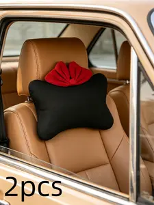 2pcs Bow Car Headrest Neck Pillow, Ice Silk Material, All-Season Universal, Super Soft Comfort Support, Wide Compatibility