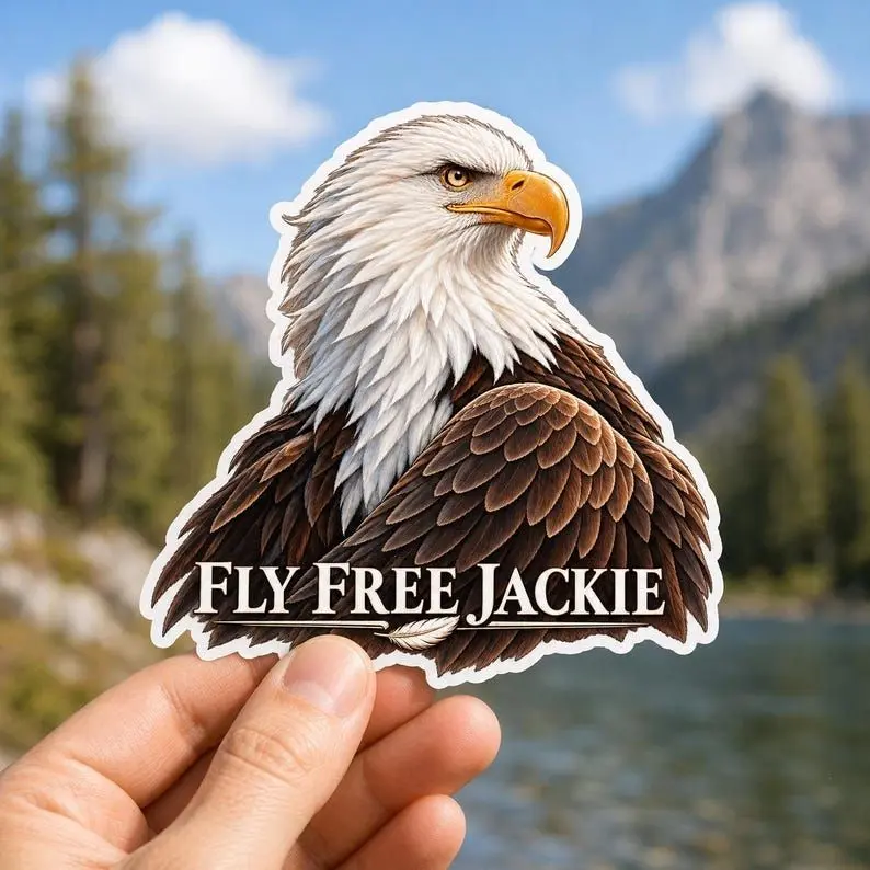 Fly Free Jackie Sticker, Big Bear Eagle Memorial Sticker, Bald Eagle Tribute Sticker, Jackie the Eagle Gift