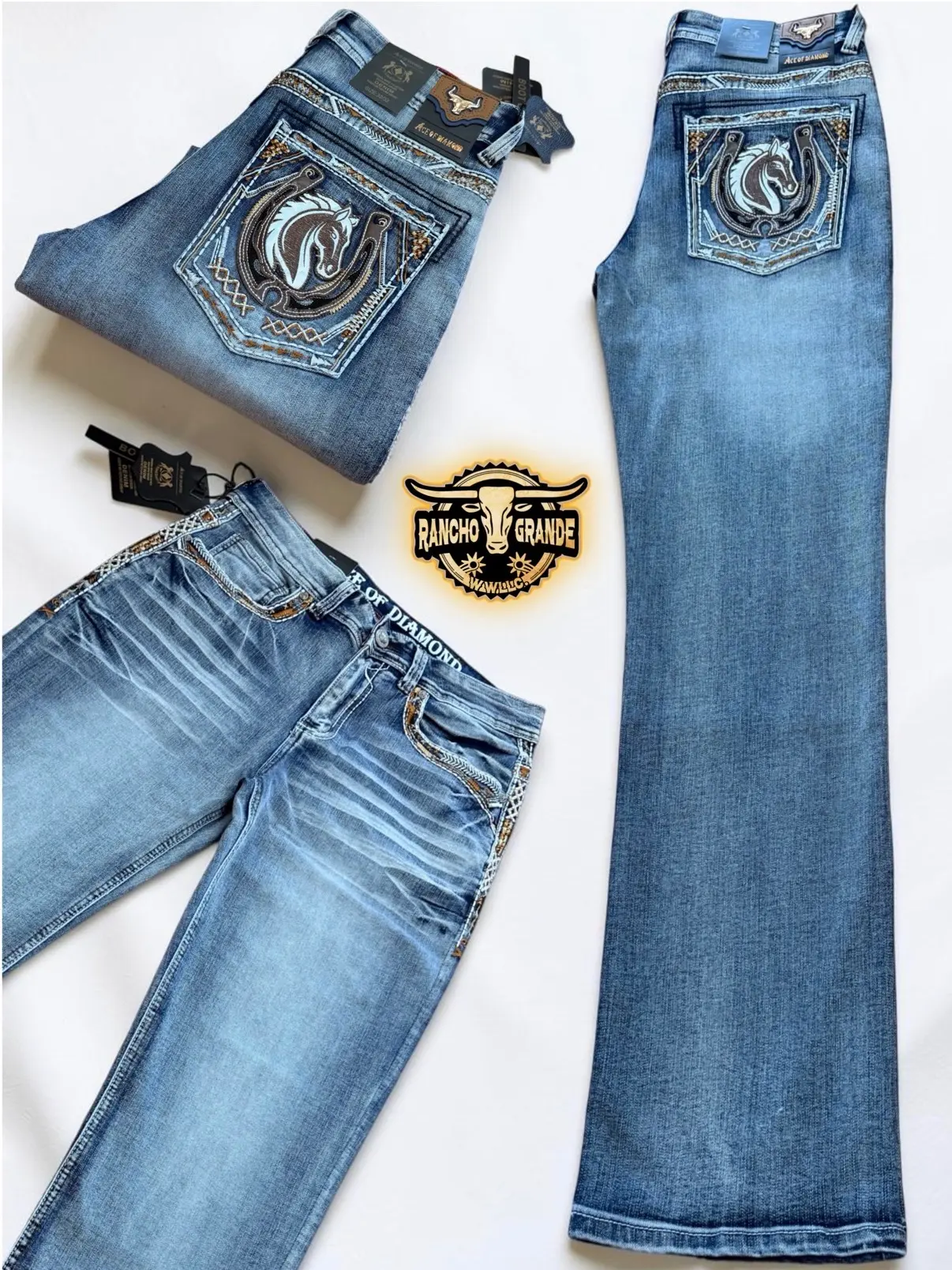 ACE 1365 M Blue Mens Western Cowboy Jeans Straight Fit Boot Cut / Pantalon Vaquero para Hombre corte Recto para Botas