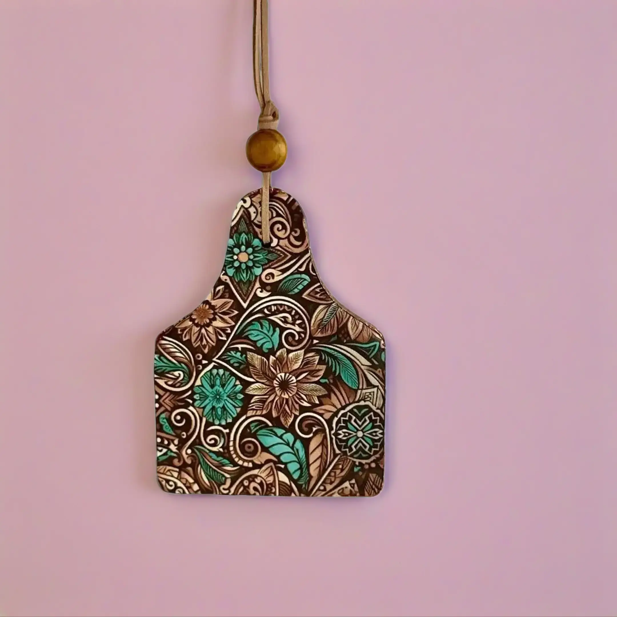 hanging car freshie, cow tag, faux leather cardstock