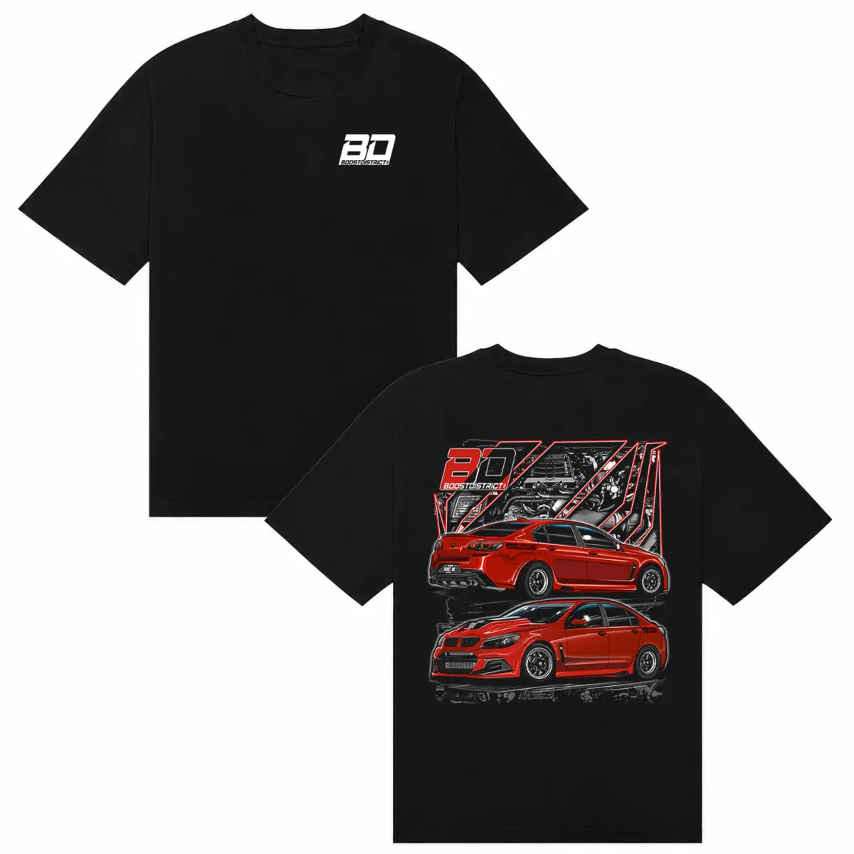 Boost District Red Holden Commodore SS Graphic T-Shirt Pontiac Supercharged Car Enthusiast Streetwear Apparel Short Sleeve Cotton Top Male Racing Fan Gear