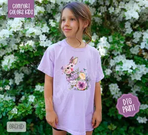 Purple Floral Bunny Comfort Colors Youth Tshirt