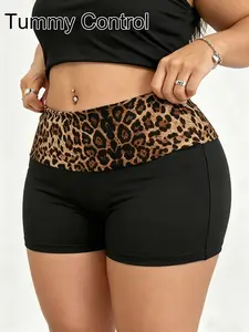 Women's Plus Size Leopard Print High Waist Shorts, Comfortable Fit Design, Ideal for Daily Wear and Active Lifestyle