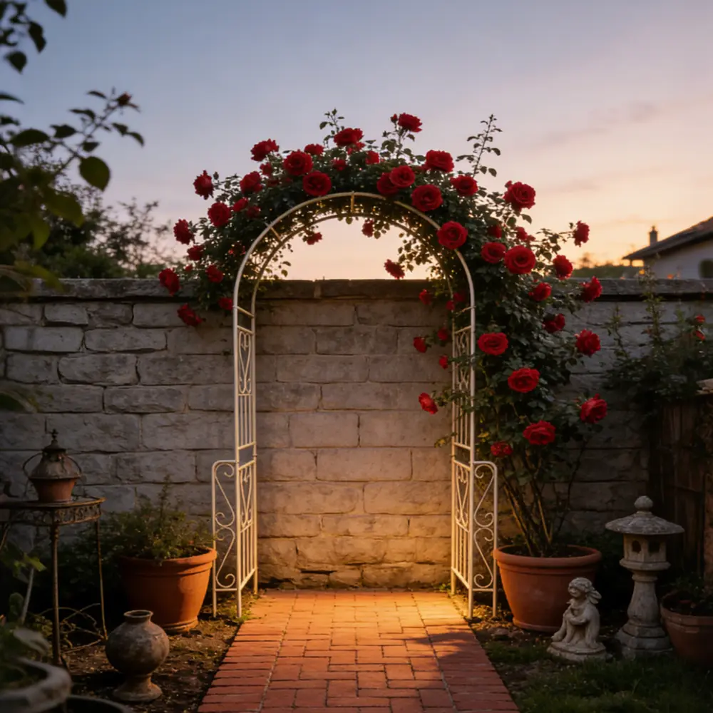 littleox Metal Garden Arch W55'' x H94.5'' Garden Arbor Trellis Climbing Plants Support Rose Arch Outdoor Arch Cream White