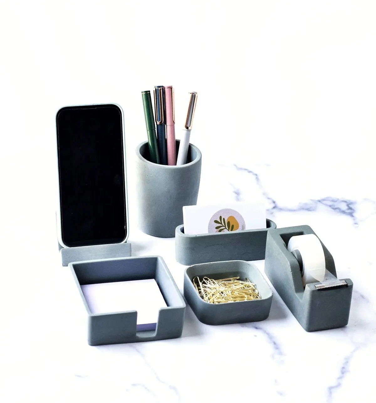 Minimalist Concrete Desk Organizer Set - 6 Pieces, Modern, Handmade Gift, Office Organization, Desk Accessories, Industrial Desk Set