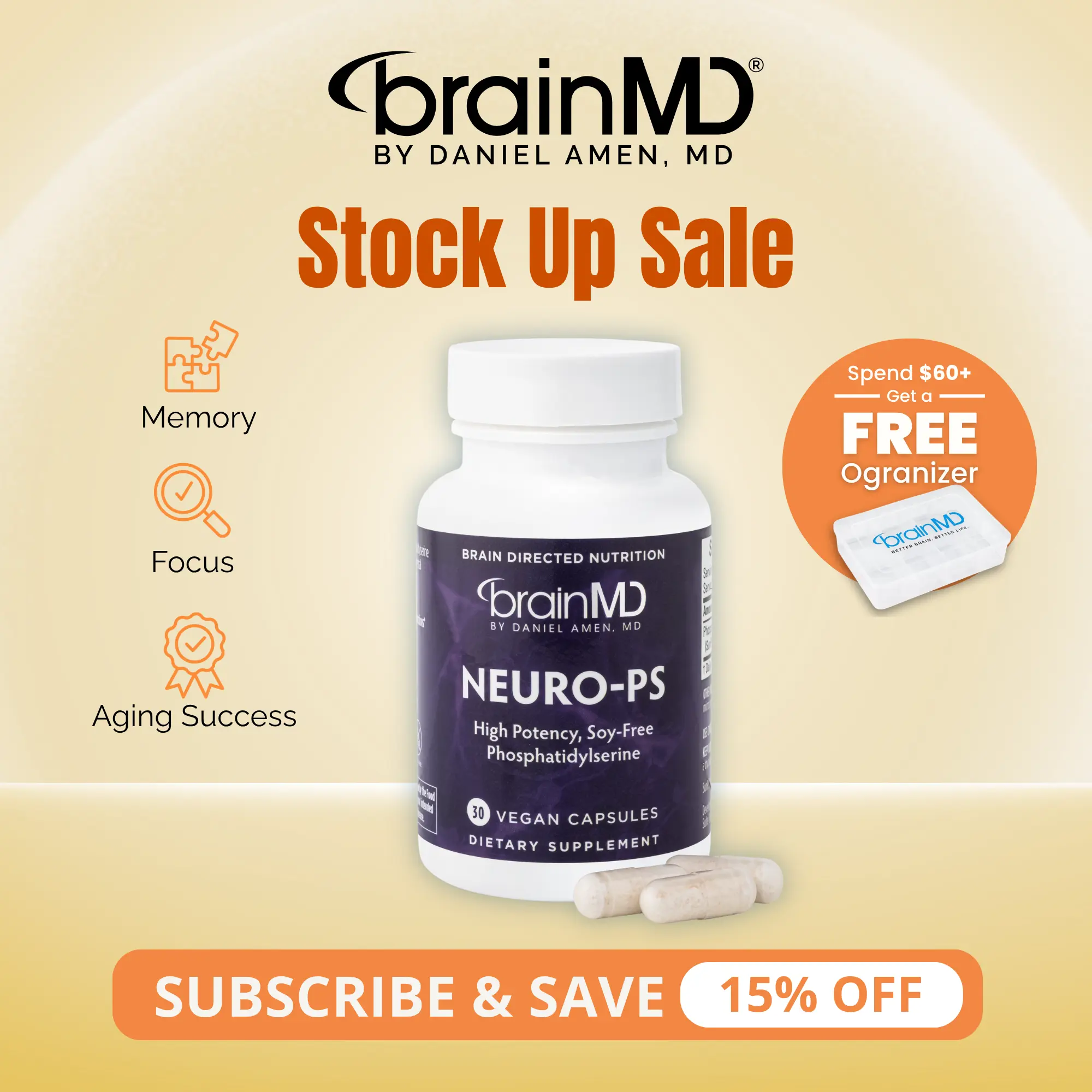 Neuro-PS | BrainMD | 30 Capsules | Memory & Focus Support | Healthy Brain Aging | Sharp-PS Green Phosphatidylserine