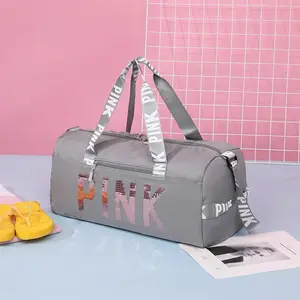 Women's Sporty Chic Pink Letter Print Gym Duffle Bag - Large Capacity, Lightweight, Multifunctional with Shoe Compartment, Crossbody/Shoulder Tote for Female Adults, All Seasons Gym, Beach & Travel Use