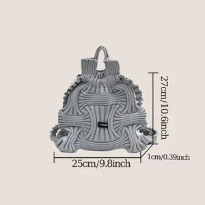 CC491873 Stylish Solid Color Knit Tote Bag in Korean Style - Compressible Fabric Handbag, Shoulder Bag, or Backpack for Everyday Use