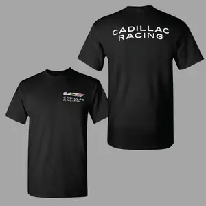 Cadillac Racing T-shirt, 2 Sides Premium Graphic Tee with V-Series Logo on Chest and Bold Typography on Back, Sleek Black Design for Car Enthusiasts and Motorsports Fans for Men & Women, Streetwear, Vacation Outfits, Summer Deals