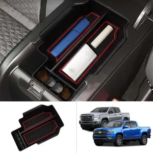 Center Console Organizer Compatible with Chevy Colorado/GMC Canyon 2015-2021 2022 Armrest Storage Box ABS Console Insert Tray Accessories with 3 Colors Mats