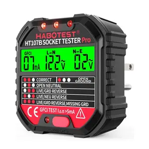 GFCI Outlet Tester with LCD Display, 90-250V Receptacle Tester, Electrical Circuit Polarity Voltage Detector, 3-Wire Receptacle Analyzer with 6 Visual Indications, CAT II 300V Safe Tool (US Plug)