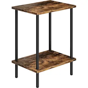 End Table, Side Table with 2-Tier Storage Shelves, Compact Nightstand for Small Spaces in Living Room, Bedroom, Office, Rustic Brown