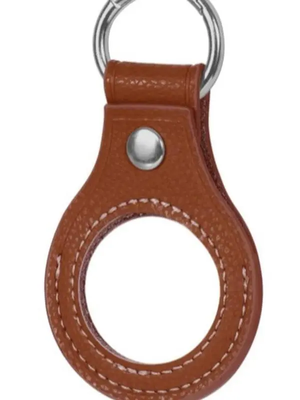 Genuine Leather Coin Holder Keychain - AA Chip Holder, Double Sided Display Fits Sobriety Coin Recovery Medallions Sober Token and Airtag - Brown Coin Storage Holder Keychain