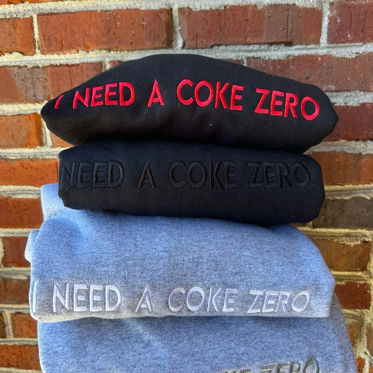 Embroidered “I NEED A COKE ZERO” trendy and minimalist crewneck sweatshirt unisex pop lover soda caffeine addict