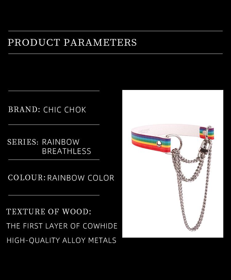 CHICCHOK Rainbow Breathless Fashion Leather Choker with Movable Thick Chains, Daily Wear, Unisex, Pride Moth Gift,Handmade Cowhide Leather Fashionable Jewelry Accessories Modern Versatile Accessories christmas gifts for gf gifts for women gifts
