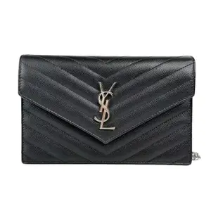 Pre-owned Yves Saint Laurent Leather Crossbody Bags Black Classic Monogram Wallet on Chain Crossbody Bag