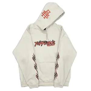 TopFlore “Balcony” Hoodie in Beige with Hood, Front Pocket, and Black/Red Design Elements