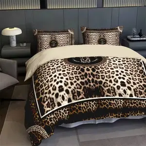 3 Piece Leopard Print 3D Embossed Digital Print Bedding Set, 1 Duvet Cover + 2 Pillowcases, Soft Comfortable, Suitable for Bedroom and Guest Room