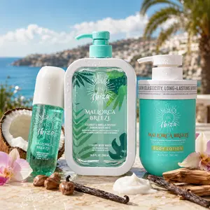 SOLO EN IBIZA Mallorca Breeze 3-Piece Bath & Body Layering Set, 6.1 fl oz (180ml) Fragrance Mist & 16.9 fl oz (500ml) Body Lotion & 16.9 fl oz (500ml) Body Wash, Long-Lasting Gourmand Fruity Scent