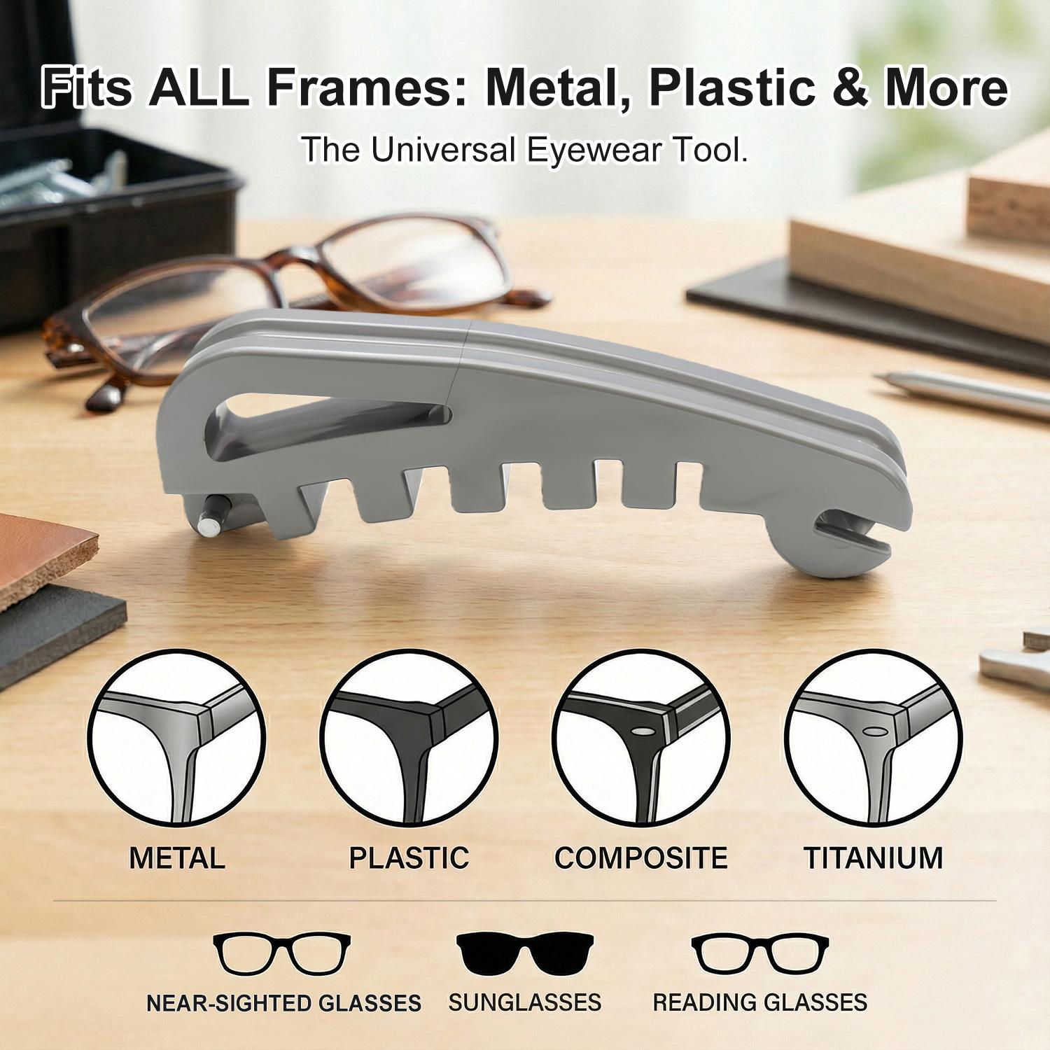 Eyeglass Frame Adjustment Tool,Upgraded Glasses Frame Bender for Temple Arms & Nose Pads Curvature,5-in-1 Optician Tools for DIY Glasses Repair & Tightening