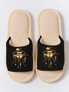 Gold Dripping Lips & Diamonds Slippers Cloud-Feeling Bold Luxe Style Indoor Outdoor Must-Have