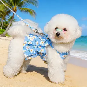 Hawaiian style princess style breathable harness and leash set for spring and autumn, pet leash, dog and cat clothing vest-style harness, suitable for Teddy and Bichon Frise, perfect for outdoor walks.