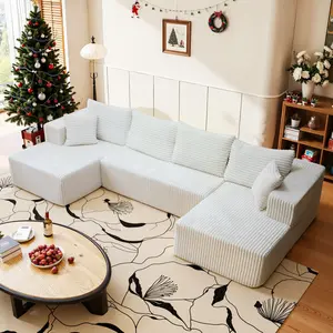 [3 Packs Shipped] Popular132'' U-Shape Oversized Cloud sofa Couch with 6 Soft Pillows No Assembly Needed - Corduroy Modular Sectional Sofa Deep Seat Boneless Upholstered Couches for Living Room Set LU-Shaped