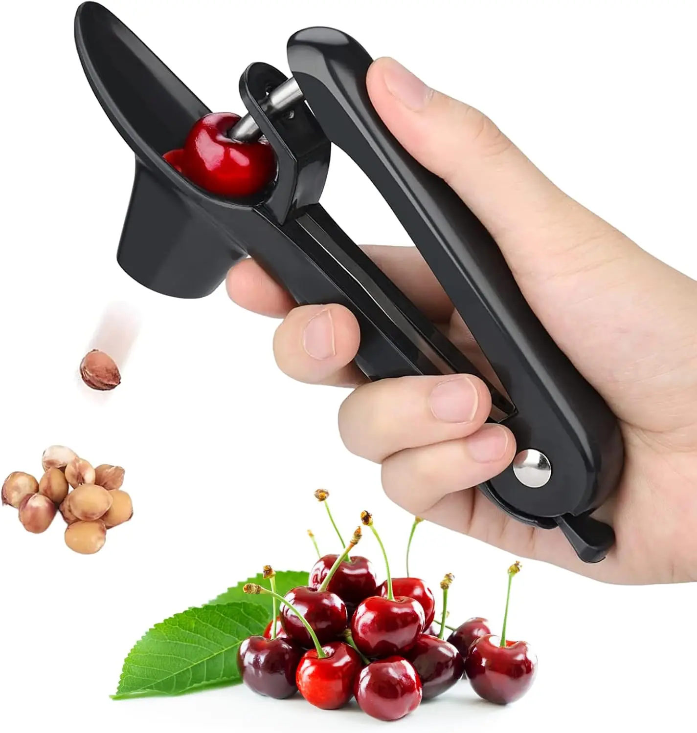 Cherry Pitter, Heavy-Duty Olive and Cherry Pitters Corer Tool with Space-Saving Lock Design, Multi-Function Cherries Stoner Seed Remover Tool for Making Cherry Jam