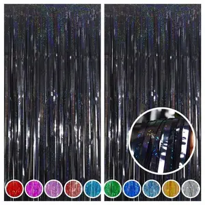 2 Pack 3.2ft x 8.2ft Foil Tassel Backdrop, Silver/Black Tinsel Foil Tassel Curtains for Bachelor Party Decorations, Photo Backdrops, Birthday Party, Disco Party Decorations, Holiday Events, Wedding Engagement, Christmas Decorations, Halloween Decorations