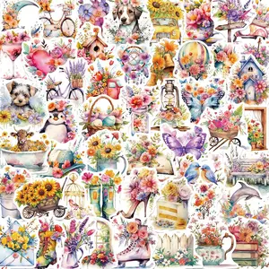 Flower & Butterfly & Book Pattern Sticker, 50pcs/set Waterproof Self Adhesive Decor Paper, Decor Sticker for Gift Greeting Card Water Bottle Laptop Phone, Ornaments