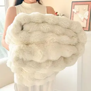 Soft Cozy Faux Fur Rabbit Blanket Warm Thick for Bed Sofa Office Elegant Home Decor Perfect Gift Durable Versatile Knit Polyester Cotton Modern Style