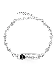 Unisex Medical Alert Bracelet — Hypoallergenic, Emergency ID Gift. Ideal for Women with Allergies or Diabetes. Personalized Custom Medical ID Bracelet featuring a Heart-Shaped Band — Stainless Steel Bracelet for Medical Conditions and Allergies.