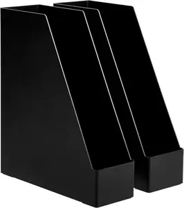 Plastic Desk Organizer Magazine Rack and File Holder, Black, 2-Pack
