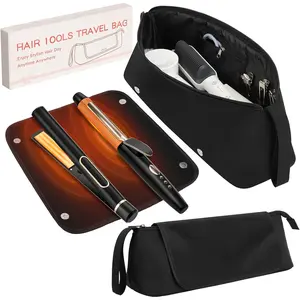 Hot Hair Tools Travel Bag with Heat Resistant Mat Removable, Hair Accessories Organizer Case, Women Travel Essentials, Storage Pouch for Curling Iron Straightener Flat Iron Hair Dryer, Black